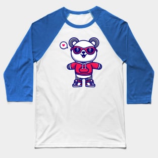 Cute Panda Wearing Hoodie And Glasses Cartoon Baseball T-Shirt